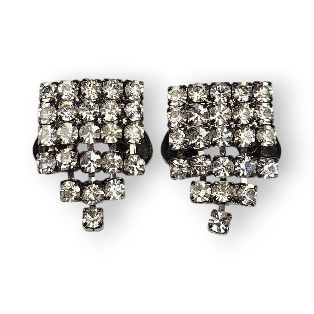 Musi Rhinestone Shoe Clips Pair White Fringe Foil Back Silver Tone Vintage 70s